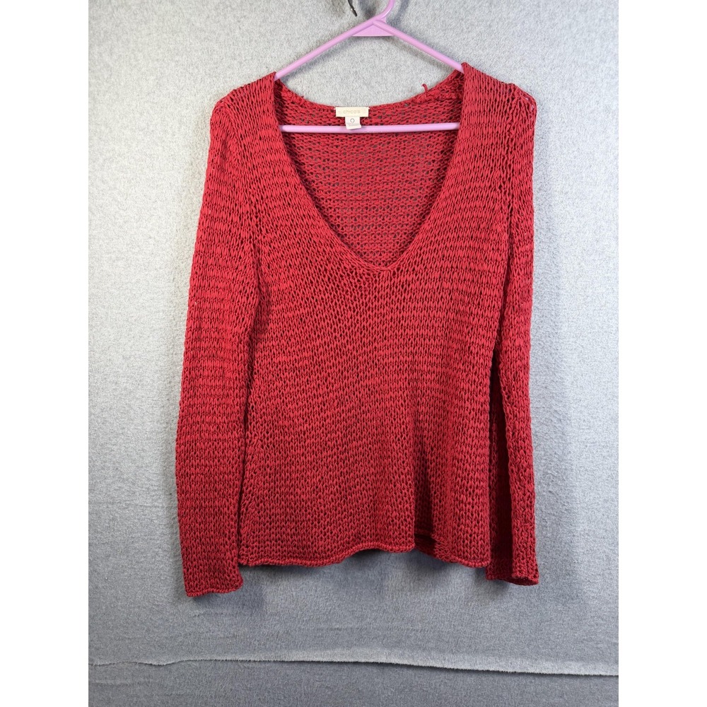 Chicos Sweater Womens S/4 (Chicos 0) Red V Neck Open Knit Lightweight
